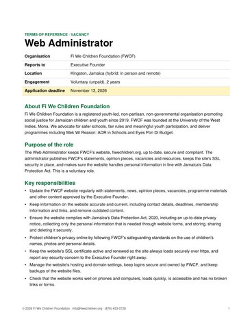 First page of the Terms of Reference for Web Administrator